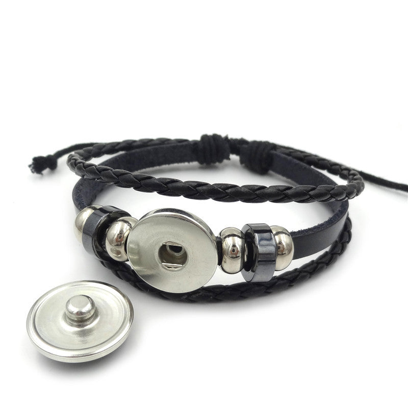 Pulsera tejida multicapa de cuero negro de cuero iridiscente al por mayor